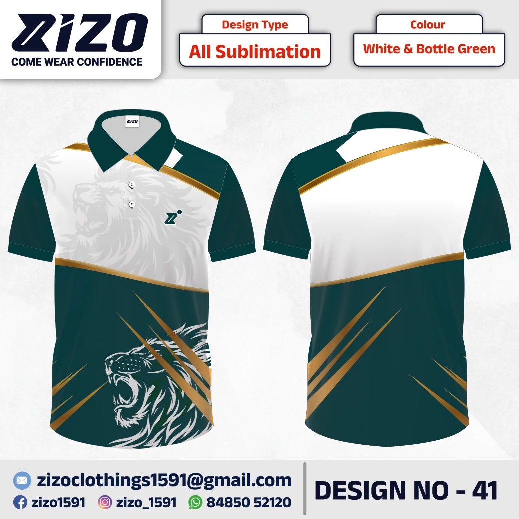 ZIZO T-shirt 41 catalogue mockup showing front and back views in White & Bottle Green